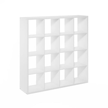 16-Cube Bookshelf, Cubicle Shelf Bookcase with Open Back, Position Reversible Book Shelf, 15 x 58 x 58, for Home Office, Living Room, White - color: White, size: 16 Cube