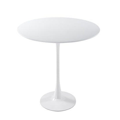 LeisureMod Bristol Collection 35" Round Bar Height Table, Modern MDF Top Pub with White Pedestal Base, Bistro Cocktail Table for Kitchen, Dining Room, Cafe, Restaurant & Home Bar, White - color: White, size: 35" Wide