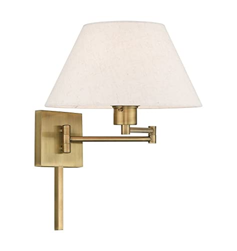Livex Lighting 40038-04 1-Light Swing Arm Wall Light, Black | Oatmeal Fabric Shade - color: Black