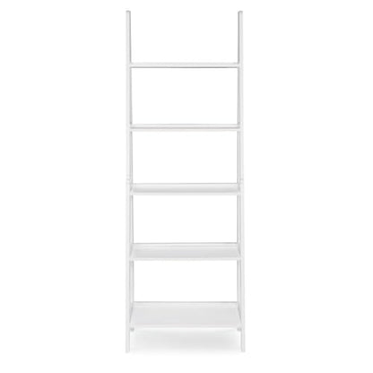 Riverbay Furniture 5-Shelf Wood Ladder Bookshelf, Open Back Design, White Finish, 72" H x 25.25" W x 16.5" D, Rubberwood and Particleboard, Transitional Style for Home Office or Living Room Storage - color: White