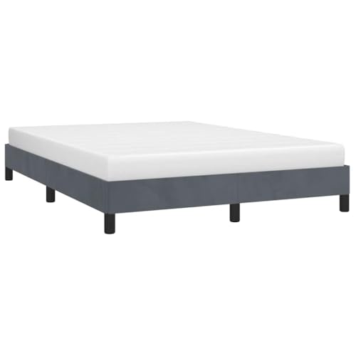 Queen Bed Frame, Dark Grey Velvet Upholstered Platform Bed with Sturdy Wood Support, Low Profile Modern Sleep Foundation for Bedroom - color: Dark Gray, size: Queen & 9.8"