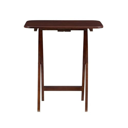 Pemberly Row Transitional Solid Wood Folding Tray Tables, Dark Cherry Finish, 5-Piece Set with Chrome Handle Stand, 15.72" w x 23.58" d x 26.38" h, Birch Veneer MDF Tops, Indoor Snack and Laptop Use