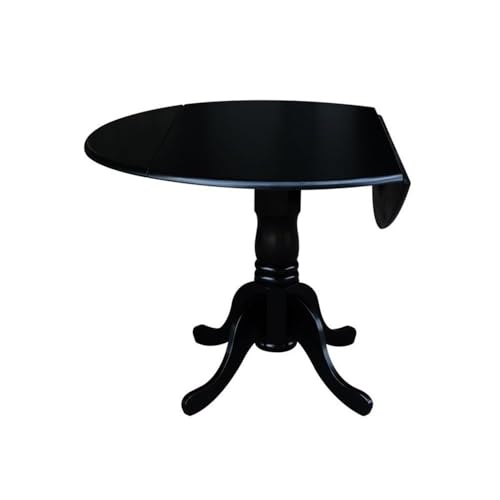 IC International Concepts, 42" Round Dual Drop Leaf Pedestal Dining Table, Solid Wood, Real Parawood, 42" W x 42" D x 29.5" H, Easy Assembly, Black - color: Black