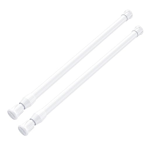 MEXAU White Tension Curtain Rod 16 - 28 inch Spring Tension Rod Curtain Rod Adjustable Spring Rod Extendable Tension Rod for Kitchen, Bathroom, Window, Closet. | Adjustable Curtain Rods No Dilling Extendable Spring Tension Rod Short Curtain Rod for Window