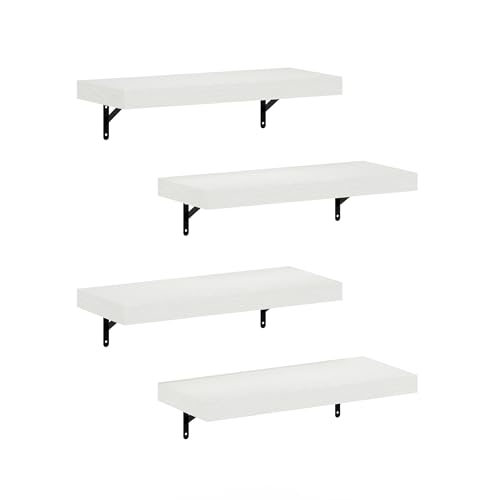 Furinno Tanna Floating Shelves for Wall Set of 4, 22-Inch Wall Shelf, Triple Thick Floating Mounted Shelf, for Bathroom, Home Office, Living Room, White Texture - color: White Texture
