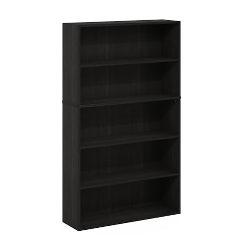 Furinno PASIR Book Shelf, 5-Tier Bookshelf, Bookcase with Open Shelf, 9.4 x 31.5 x 52.7, for Living Room, Bedroom, Home Office, Espresso - color: Espresso, size: 5-Tier