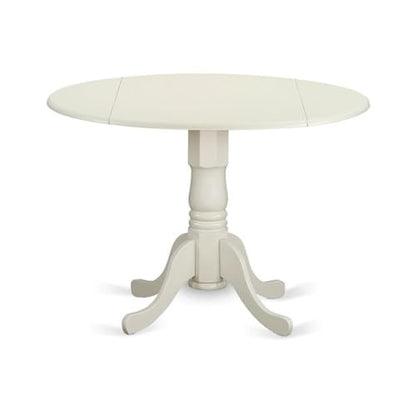 East West Furniture DLVA3-LWH-C 3 Piece Modern Dining Table Set Contains a Round Wooden Table with Dropleaf and 2 Linen Fabric Upholstered Dining Chairs, 42x42 Inch, Linen White - color: Dlva3-lwh-c
