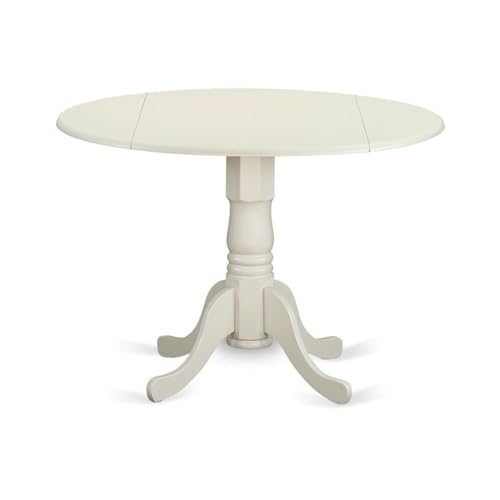 East West Furniture DLBO3-LWH-LC 3 Piece Modern Dining Table Set Contains a Round Wooden Table with Dropleaf and 2 Faux Leather Kitchen Dining Chairs, 42x42 Inch, Linen White - color: Dlbo3-lwh-lc, size: Table + 2 Chairs