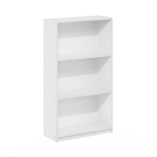 Furinno Basic Book Shelf, 3-Tier Modern Bookshelf, Bookcase with Open Shelves, 9.3 x 21.8 x 39.5, for Living Room, Bedroom, Home Office, White - color: White/White, size: 3-Tier