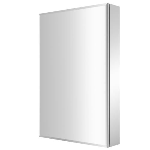 Medicine Cabinet Mirror 20"W x 30"H, Bathroom Beveled Edge Mirror Cabinet | Medicine Cabinets with Adjustable Glass Shelves, Soft-Closed Hinge, Chrome Aluminum Frame, Reverse Installation - size: 20" x 30"(Beveled)