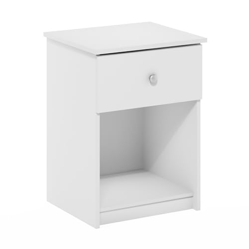 Furinno Tidur Nightstand, 1-Pack, White | Knob Handle, with Storage Shelf, Bedside Table, End Table, Side Table, for Bedroom, Closet, Dorm - color: Solid White, style: 1-Pack Knob