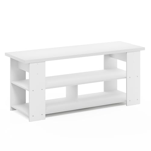 Furinno Jaya TV Stand Up to 55-Inch, White | Open Back TV Console for TV up To 55 Inch, Easy Assembly, for Living Room, Bedroom - color: White, style: 50 Inch, Panel