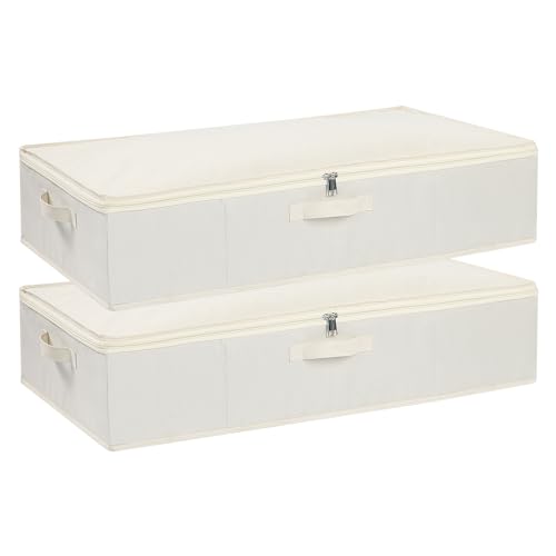 Underbed Storage Organizers,Beige,2 Pack,23.6x11.8x5.9 Inch | Under Bed Storage Container with Lids,Fabric Boxes,Drawer Organizer Bags,Foldable Baskets for Bedroom - color: Beige, size: 23.6x11.8x5.9in(2-Pack)