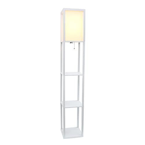 Simple Designs LF1014-WHT Etagere Organizer Storage Shelf Linen Shade Floor Lamp, White - color: White, size: No Bulb, style: MDF