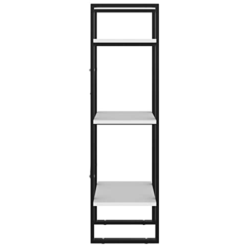 3-Tier Slim White Wood and Metal Frame Bookshelf | Compact 11.8 x 15.7 x 41.3 inch standing cabinet fits narrow spaces in living rooms and home offices. - color: White, size: Small