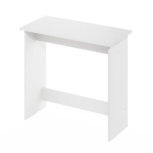 White Minimalist Study Desk Compact Writing Table Small Space Computer Desk Modern Simple Workstation for Bedroom Dorm Home Office Easy Assembly Space Saving Design