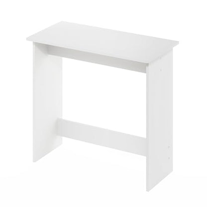 White Minimalist Study Desk Compact Writing Table Small Space Computer Desk Modern Simple Workstation for Bedroom Dorm Home Office Easy Assembly Space Saving Design