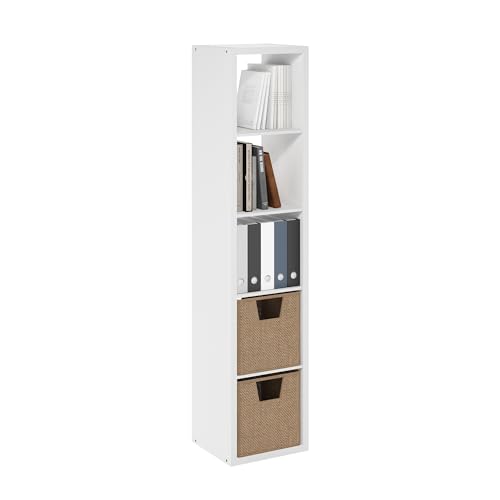 5-Cube Tall Bookshelf, Cubicle Shelf Bookcase with Open Back, Position Reversible Book Shelf, 15 x 16 x 72, for Home Office, Living Room, White - color: White, size: 5 Tier