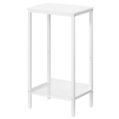 HOOBRO Tall Side Table, Industrial End Telephone Table with Adjustable Mesh Shelves, Small Tall Nightstand for Living Room, Bedroom, Entryway, Office, White WW03DH01 - color: White