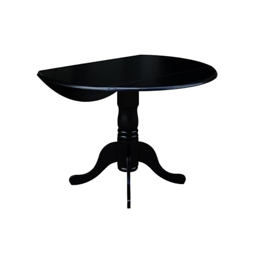 IC International Concepts, 42" Round Dual Drop Leaf Pedestal Dining Table, Solid Wood, Real Parawood, 42" W x 42" D x 29.5" H, Easy Assembly, Black - color: Black