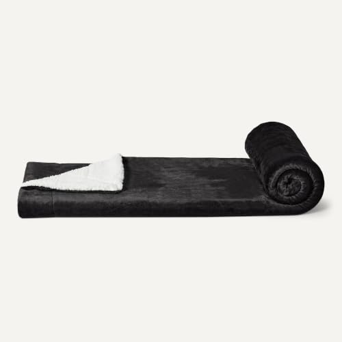 Amazon Basics Reversible Sherpa Throw Blanket, Warm, 50"x60", Black - color: Black, size: Throw (50"x60")