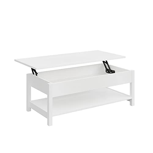 Panana Lift Top Coffee Table with Hidden Compartment and Open Shelf, Lift Tabletop Pop-Up Coffee Table for Living Room, 45.28" L, White - color: White