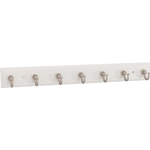 Franklin Brass Key Tidy (1-Pack) Pure White Holder 14' Wall Mount Small Item Rack 7 Hooks for Wall, Hallway, Entry Keychain Rail Organizer B46712K-PMN-R - color: Pure White & Nickel, size: 14 Inch