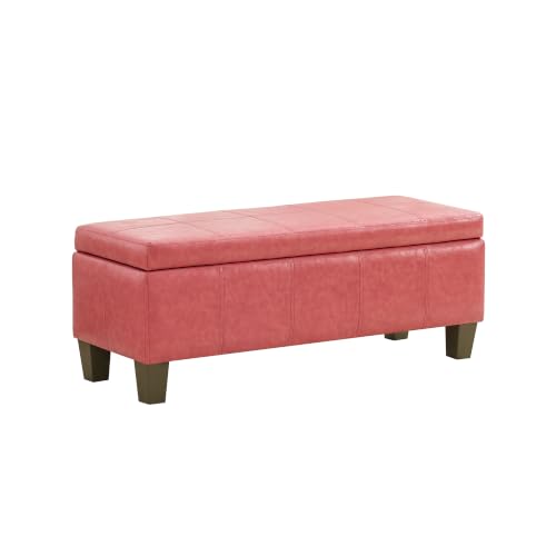 41" Storage Ottoman, Storage Bench with Safety Hinge, Upholstered Synthetic Leather Ottoman Bench for Bedroom, Living Room, Entryway, Hallway, Foot Rest, Support 500lbs - color: Blush Pink, size: 41 inch