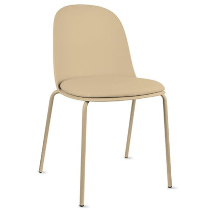 2xhome Set of 6 Modern Stackable Armless Dining Chairs, Plastic Shell Seat with Upholstered PU Leather Cushion Padded Seat Metal Legs for Home Kitchen Patio Cafe (Beige) - color: Beige, size: Padded Seat