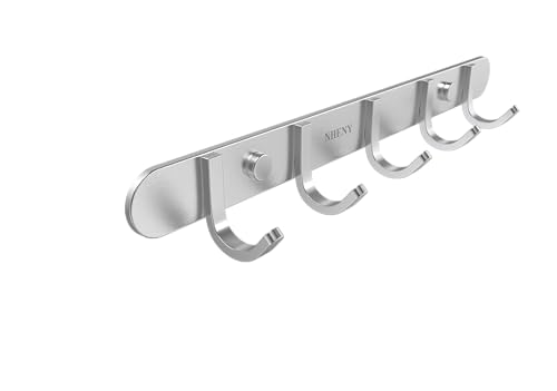 Coat Hook Rack Hanger –Towel Hook Rail with 5 Hooks 13-Inch Wall Mounted for Bedroom, Bathroom, Hallway, Garage, Garden, Office, 304 Stainless Steel Brushed Nickel, Easy Installation (Silver) - size: 5S hooks