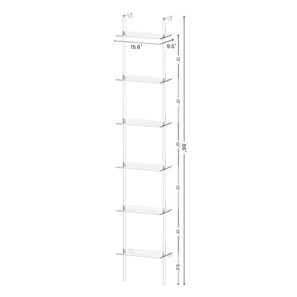 Small Acrylic Ladder Bookshelf, 9.5" D x 15.6" W, 6-Tier Clear Wall Mounted Book Shelf for Small Spaces, Multipurpose Bookcase for Living Room, Bathroom, Office, Modern, 86" H - size: 6-Tier