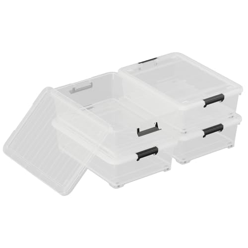 20 Quart Under Bed Storage Containers with Wheels – Clear Plastic Storage Bins with Lids, 4-Pack, Easy-Glide Wheeled Organizer for Closet, Dorm & Seasonal Items