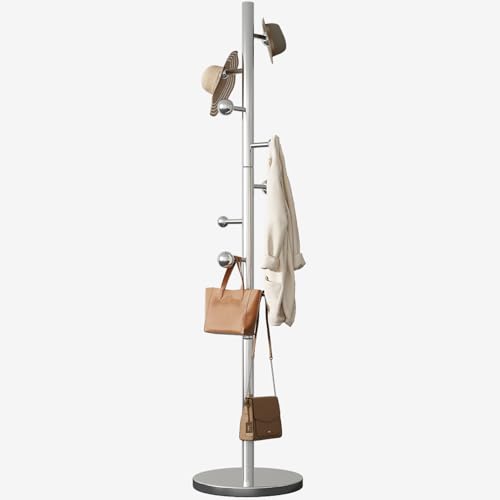 Coat Rack Freestanding Coat Tree with 8 Hooks Coat Rack Stand,Silver | Heavy Duty Metal Coat Hanger Stand for Jacket Hat Clothes Bag Stainless Steel Hall Tree Hat Rack for Entryway Bedroom Hallway - color: Silver with 8 Round Hooks