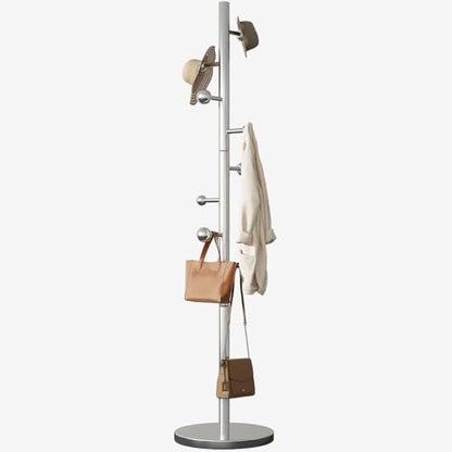 Coat Rack Freestanding Coat Tree with 8 Hooks Coat Rack Stand,Silver | Heavy Duty Metal Coat Hanger Stand for Jacket Hat Clothes Bag Stainless Steel Hall Tree Hat Rack for Entryway Bedroom Hallway - color: Silver with 8 Round Hooks