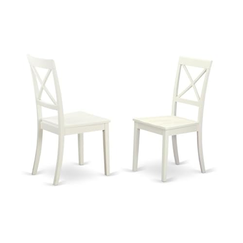 East West Furniture DLBO5-WHI-W 5 Piece Kitchen Table Set for 4 Includes a Round Dining Room Table with Dropleaf and 4 Solid Wood Seat Chairs, 42x42 Inch, Linen White - color: Dlbo5-whi-w, size: Table + 4 Chairs