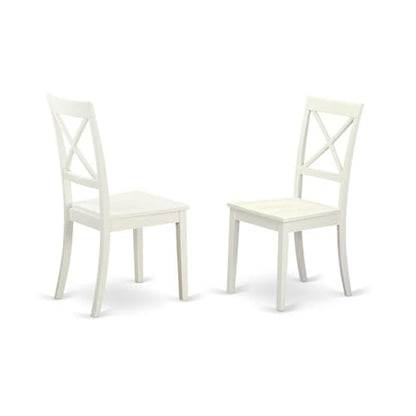East West Furniture DLBO5-WHI-W 5 Piece Kitchen Table Set for 4 Includes a Round Dining Room Table with Dropleaf and 4 Solid Wood Seat Chairs, 42x42 Inch, Linen White - color: Dlbo5-whi-w, size: Table + 4 Chairs