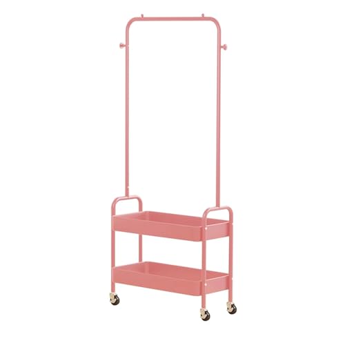 Freestanding Rack For Hanging Clothes With Shoe Storage - 26.37”W x 11.81”L x 62.59”H Heavy Duty Metal Clothes Rack On Wheels, Closet Organizer Shelves For Garment Hanging Hat, Coats (Pink) - color: Pink