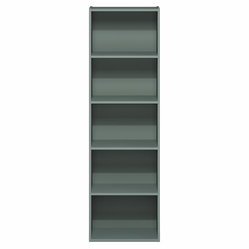 Furinno LUDER Book Shelf, 5-Tier Bookshelf, Bookcase with Open Shelves, 9.4 x 15.8 x 52, Easy Assembly, for Living Room, Bedroom, Home Office, Sage Green - color: Sage Green, size: 5-Tier