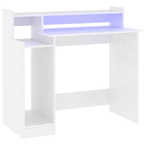 Computer Desk White Engineered Wood Writing Desk with Floating Shelves Modern Matte Rectangular Study Table for Small Spaces Office Bedroom, 38.2 x 17.7 x 35.4 Inches - color: White, size: Standard