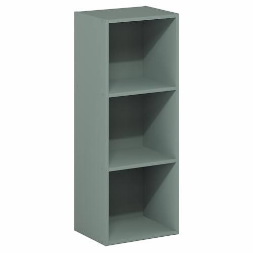 Furinno LUDER Book Shelf, 3-Cube Bookshelf, Bookcase with Open Shelves, 9.3 x 12 x 31.5, Easy Assembly, for Living Room, Bedroom, Home Office, Sage Green - color: Sage Green, size: 3-Tier Cube
