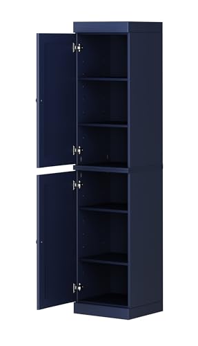 Solid Wood Kitchen Pantry - Narrow Storage Cabinet - Raised Panel Doors, Adjustable Shelves, Navy Blue, 16.5" Wide x 71.5" Tall, 100% Eco-Friendly Wood, Modular Pantry Cabinet Systems - color: Navy Blue, style: Raised Panel Doors