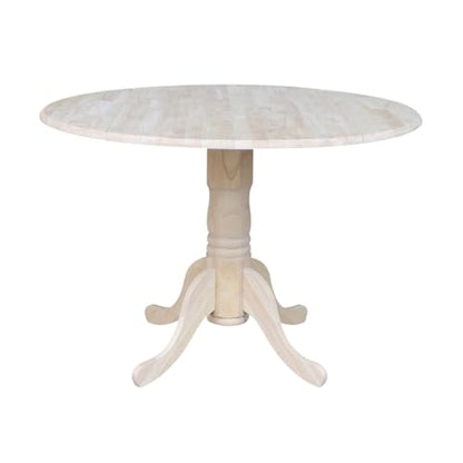 IC International Concepts Solid Wood Round Drop Leaf Pedestal Dining Table - color: Unfinished