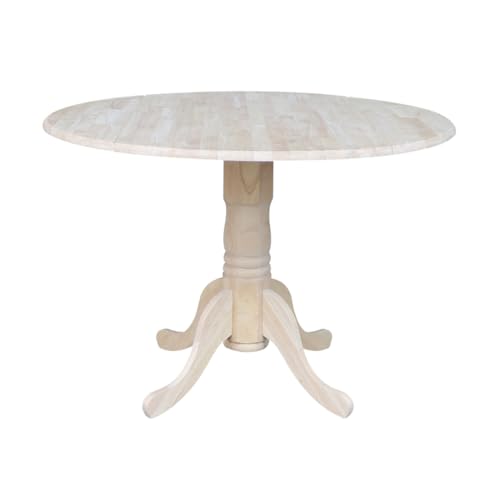IC International Concepts Solid Wood Round Drop Leaf Pedestal Dining Table - color: Unfinished