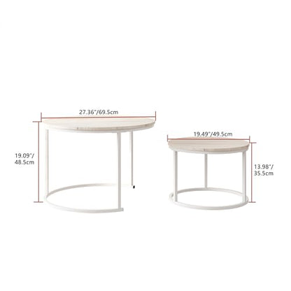 HOJINLINERO Round Coffee Table,Nesting Coffee Table Set of 2,Center Tables for Living Room,Office, Home Small Space,Stacking Side Tables,Sturdy and Easy Assembly,Wood Desktop,Oak+White,Large - color: Wh-oak, size: Large