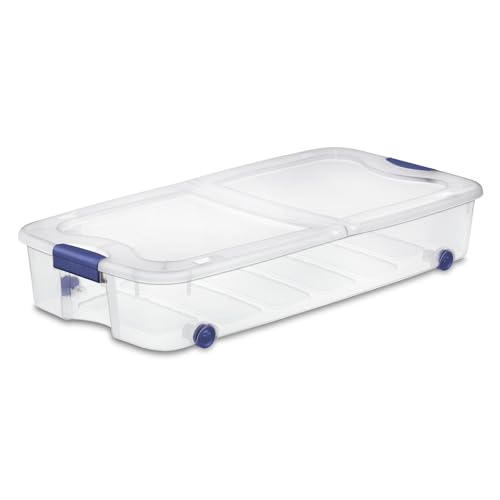 66 Quart Clear Plastic Underbed Storage Bin with Blue Lid