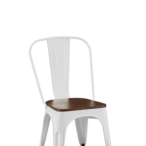 Penau Dining Chairs Set of 2, Stackable, White Walnut | High Gloss White Finish, Walnut Wooden Seat, Stackable Storage, Indoor Outdoor Use, Easy Assembly