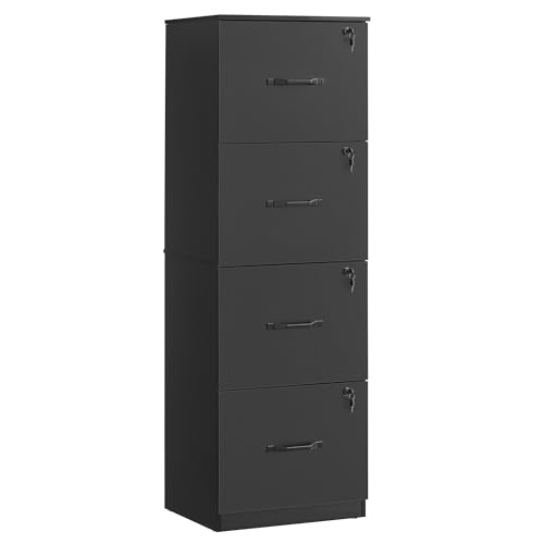VASAGLE 4-Drawer Vertical File Cabinet, Filing Cabinet for Home Office, Printer Stand, with 4 Lockable Drawers, Adjustable Hanging Rail, for A4 and Letter-Size Files, Ink Black UOFC082B01 - color: Ink Black, size: 4 Drawers