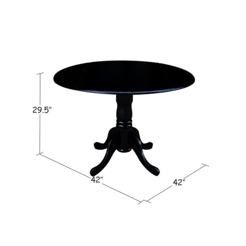 IC International Concepts, 42" Round Dual Drop Leaf Pedestal Dining Table, Solid Wood, Real Parawood, 42" W x 42" D x 29.5" H, Easy Assembly, Black - color: Black