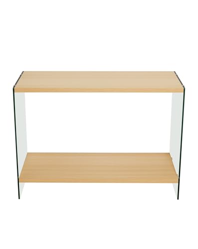 Console Table 2-Tier: 39.4 in Wide Rectangle Wood Shelf Glass Sides | Modern Desk Console Sofa Table Stand for Entryway - size: 39.3“W x 11.8"D x 30"H