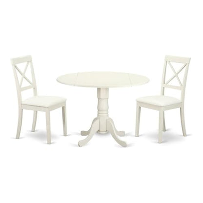 East West Furniture DLBO3-LWH-LC 3 Piece Modern Dining Table Set Contains a Round Wooden Table with Dropleaf and 2 Faux Leather Kitchen Dining Chairs, 42x42 Inch, Linen White - color: Dlbo3-lwh-lc, size: Table + 2 Chairs